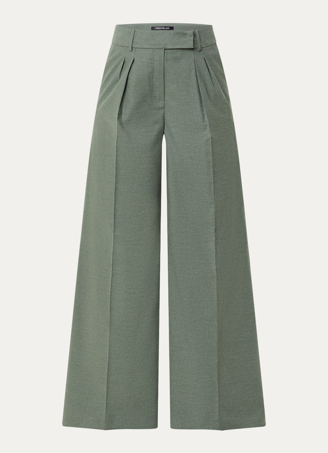 Pennyblack Scala high waist wide fit pantalon in wolblend - voorkant 3 olijfgroen