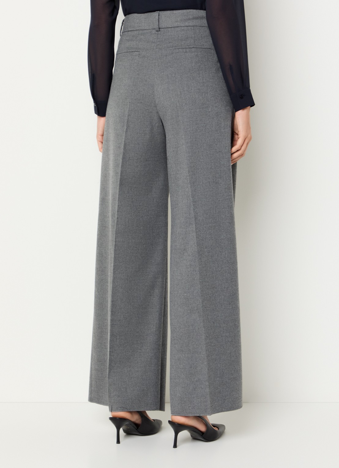 Pennyblack Scala high waist wide fit pantalon in wolblend - achterkant 4 middengrijs