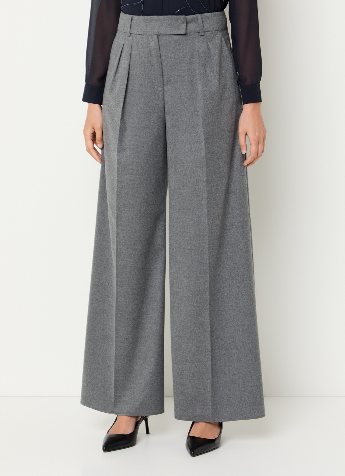 Pennyblack Scala high waist wide fit pantalon in wolblend - detail 3 middengrijs