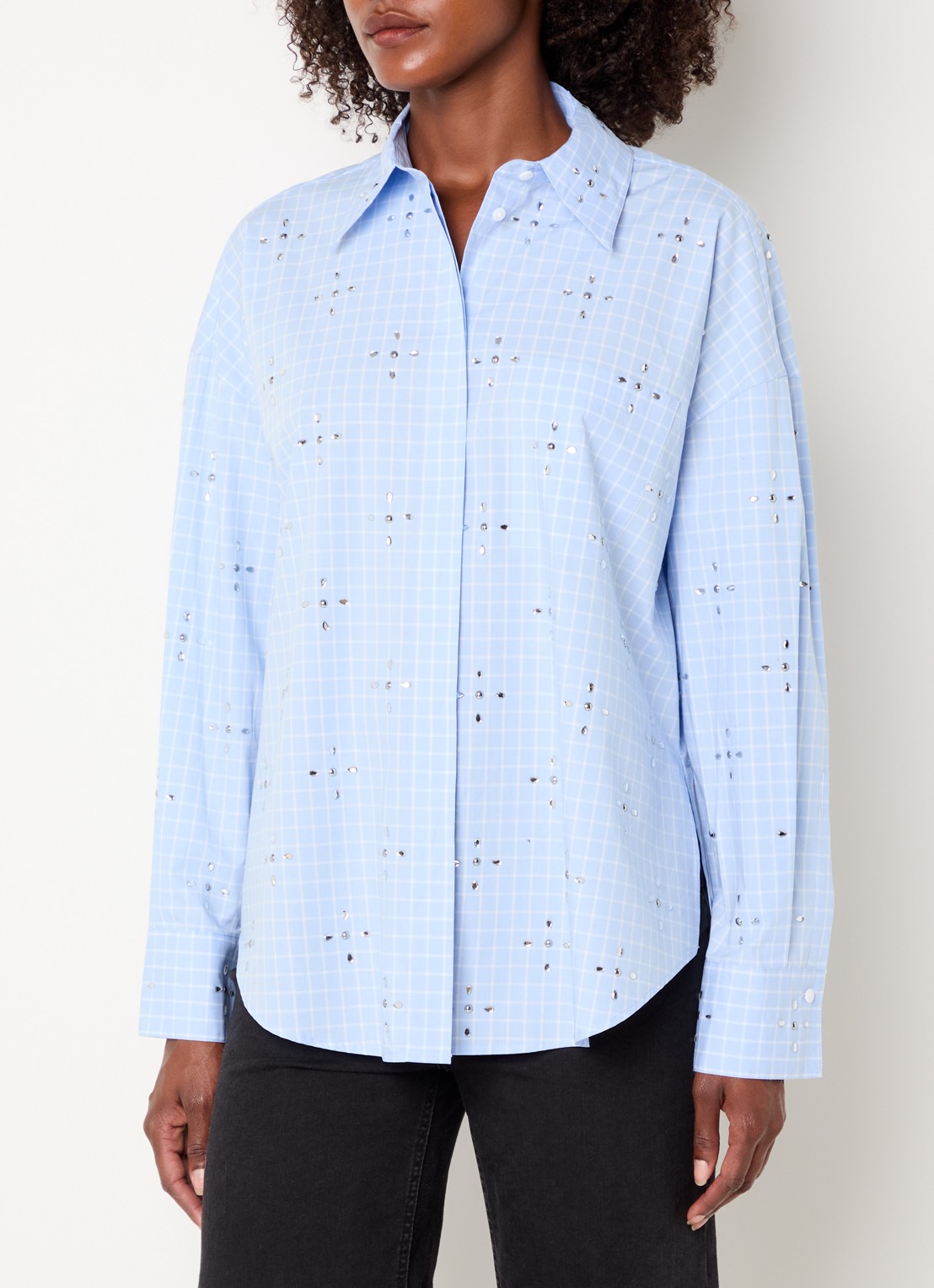Pennyblack Secolo blouse met ruitdessin en strass  - detail 2 lichtblauw