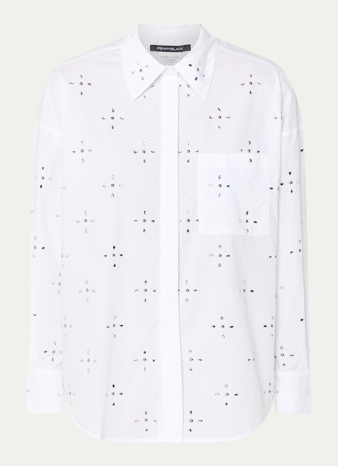 Pennyblack Secolo blouse met ruitdessin en strass  - voorkant wit