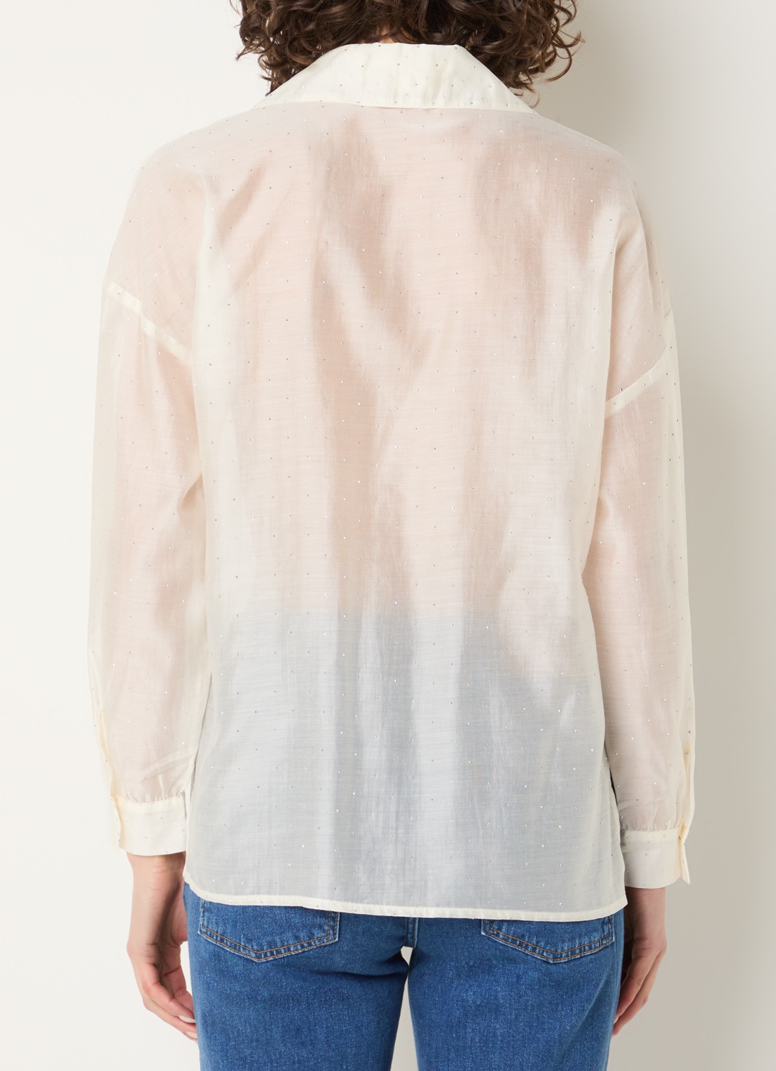 Pennyblack Semi-transparante blouse met strass - achterkant 3 ivoor