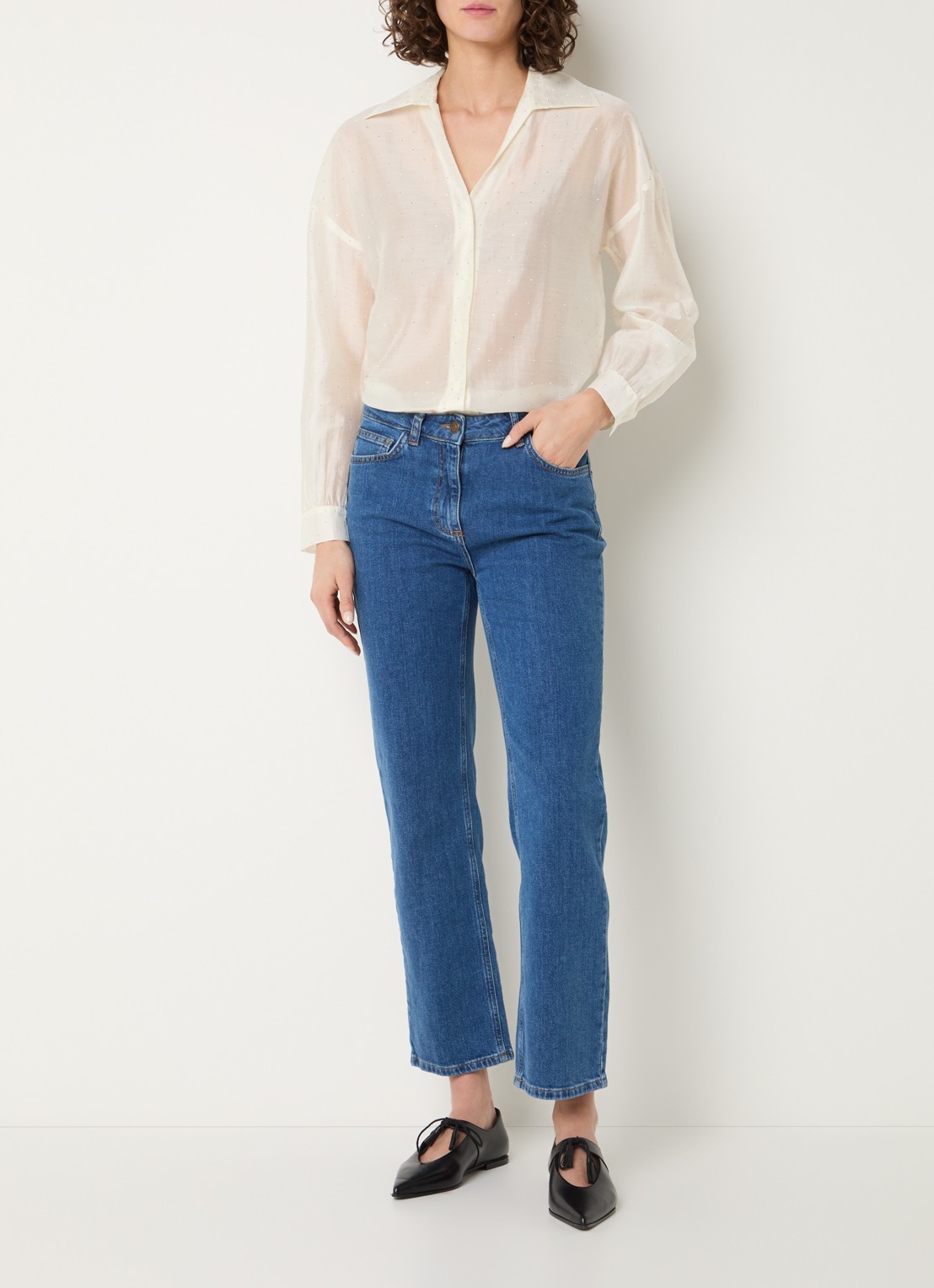 Pennyblack Semi-transparante blouse met strass - voorkant 2 ivoor