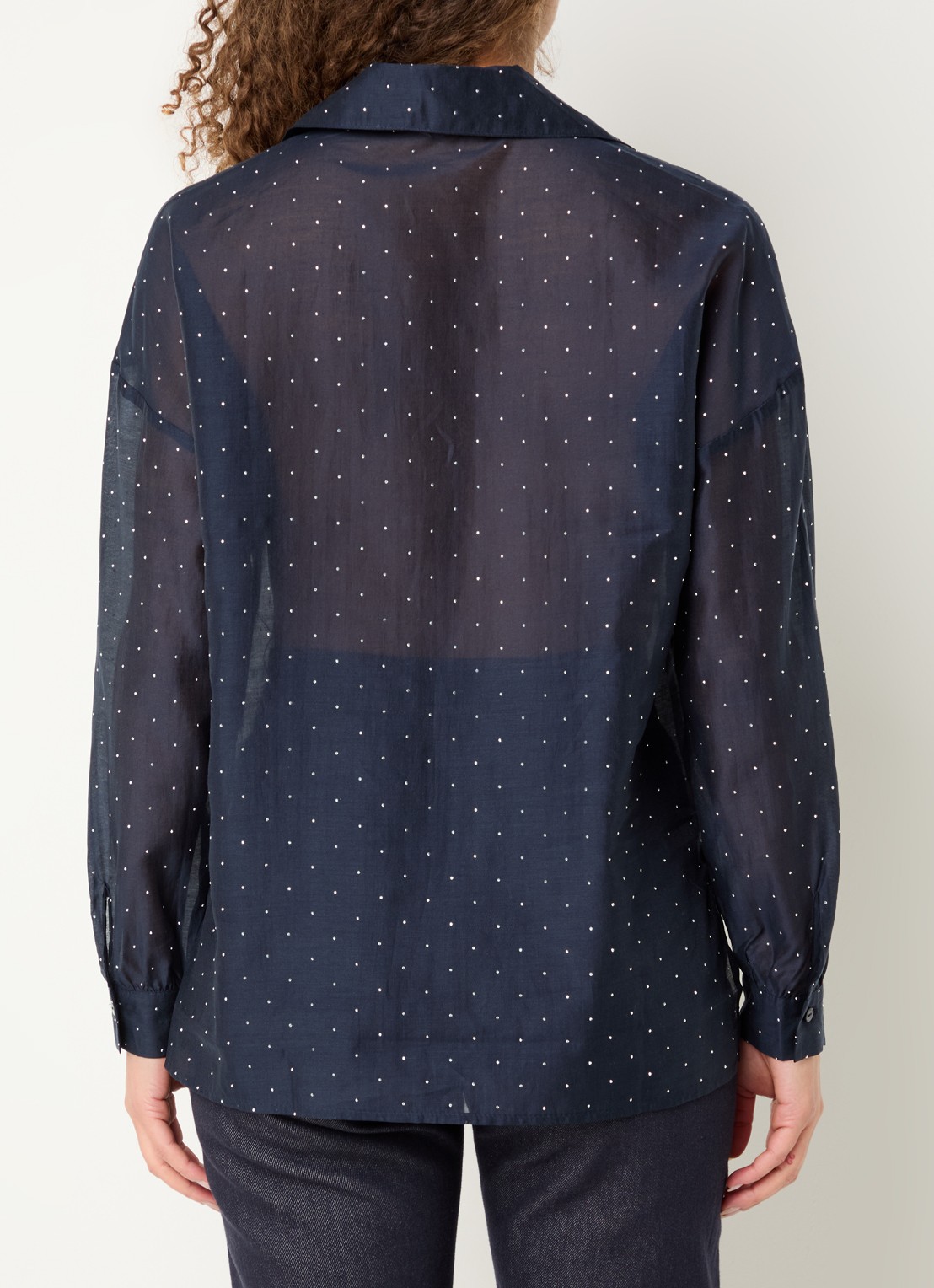 Pennyblack Semi-transparante blouse met strass - achterkant donkerblauw