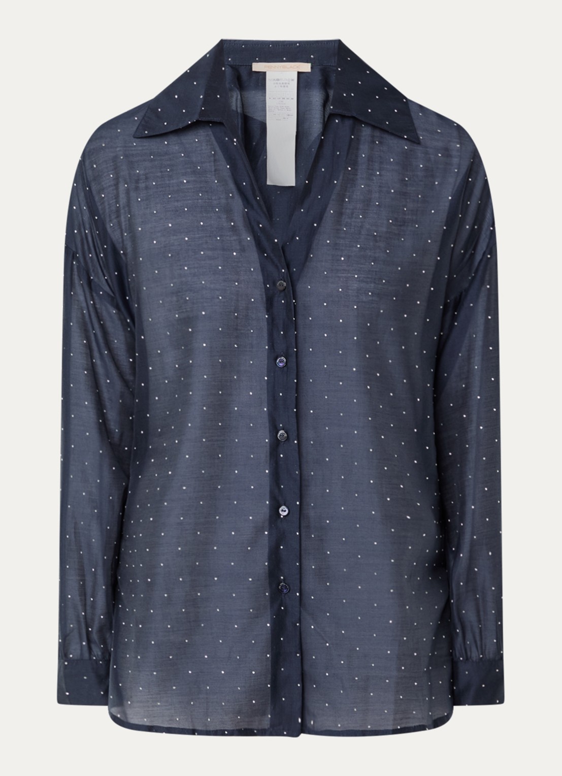 Pennyblack Semi-transparante blouse met strass - voorkant 2 donkerblauw