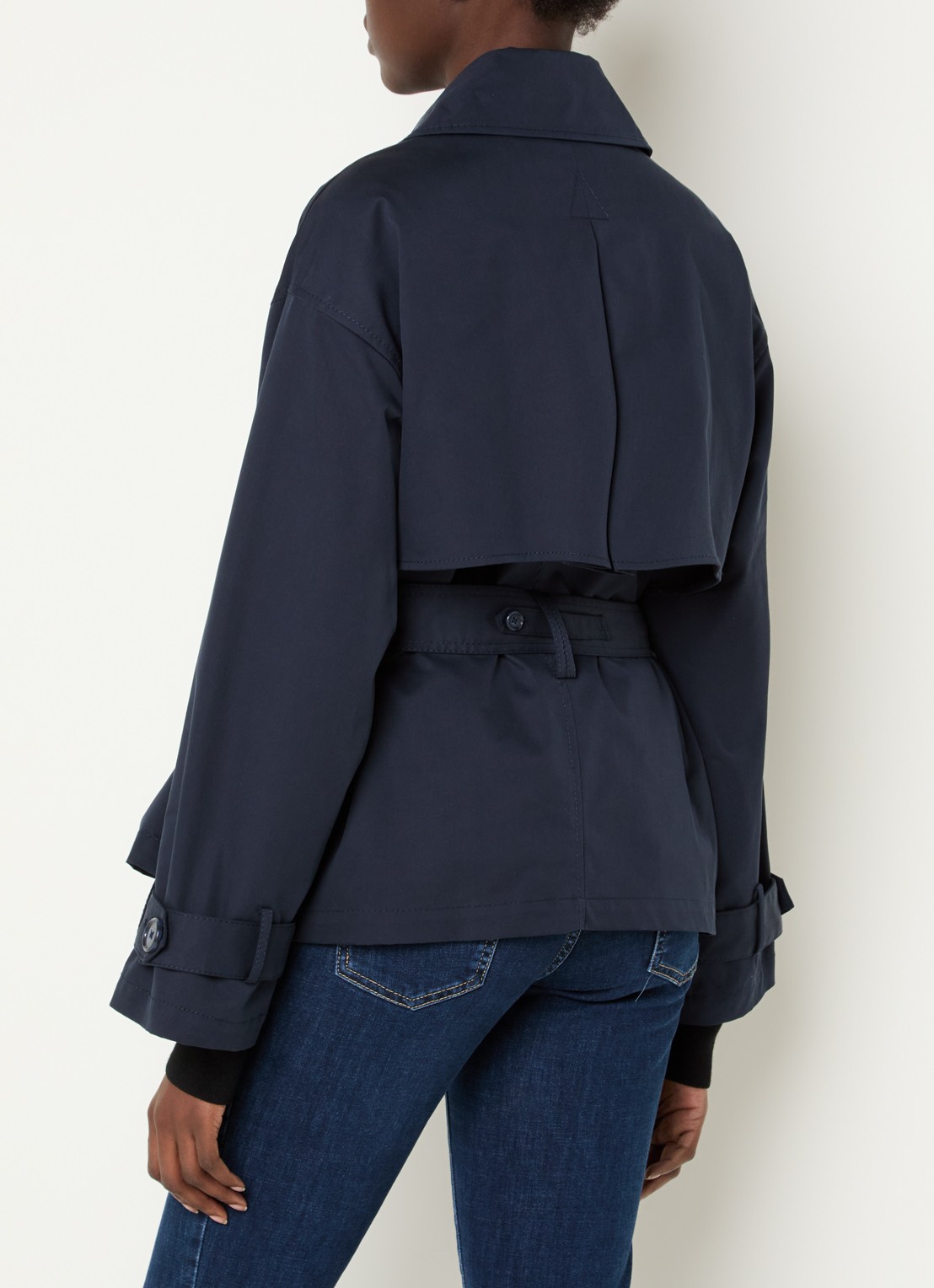 Pennyblack Talco double-breasted trenchcoat met ceintuur en steekzakken - achterkant donkerblauw