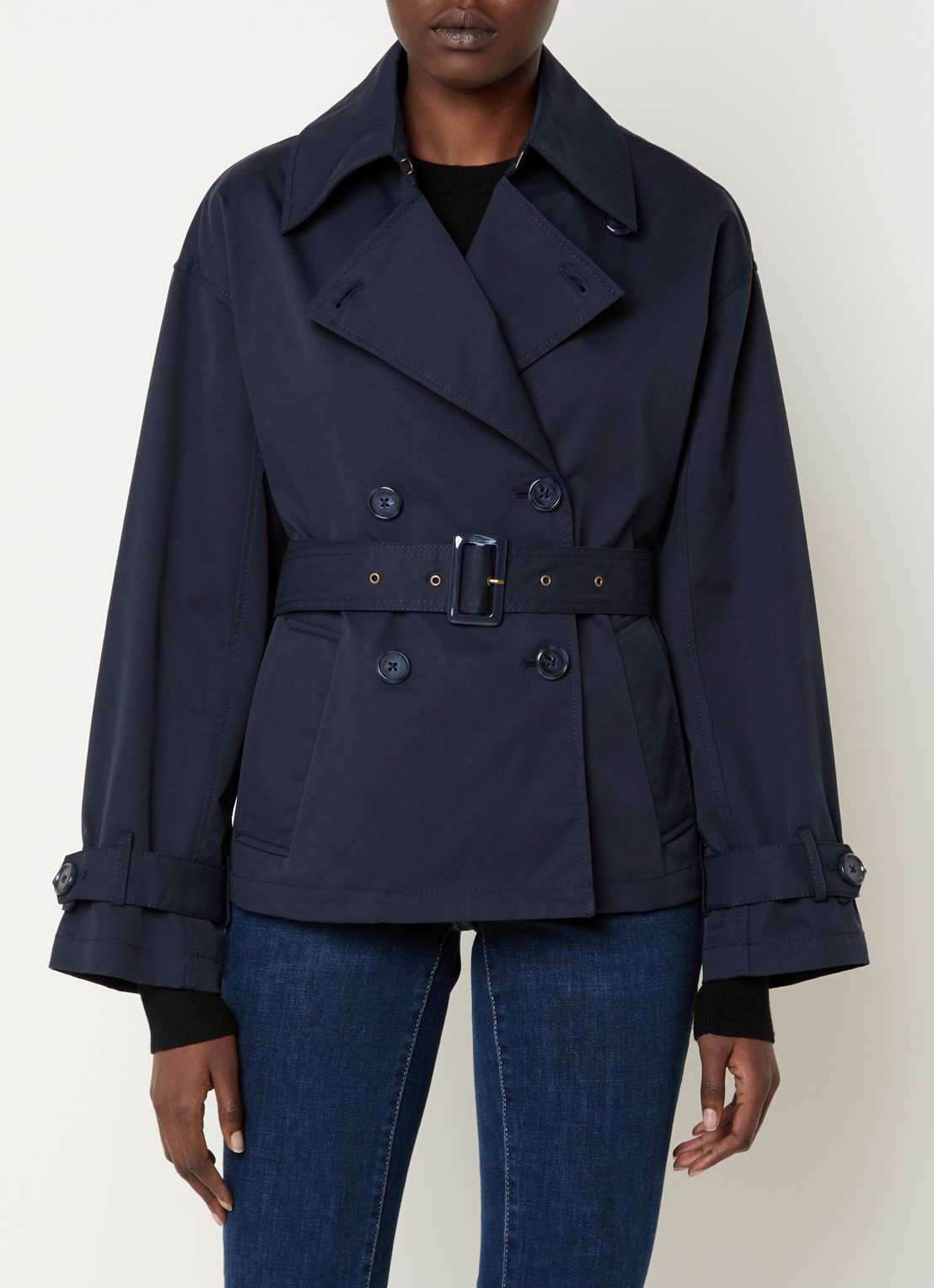 Pennyblack Talco double-breasted trenchcoat met ceintuur en steekzakken - detail 2 donkerblauw