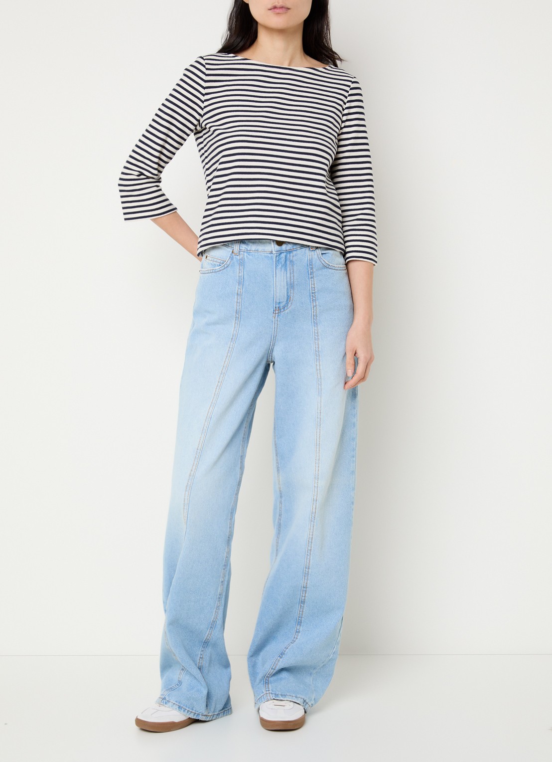 Pennyblack Top met boothals en streepprint - voorkant 3 donkerblauw