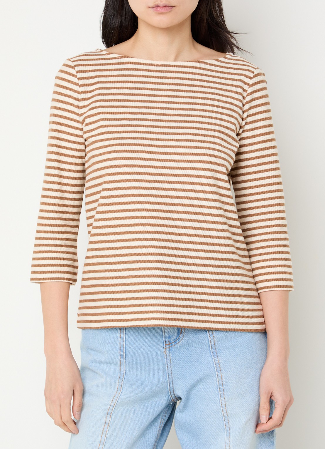 Pennyblack Top met boothals en streepprint - detail 4 camel
