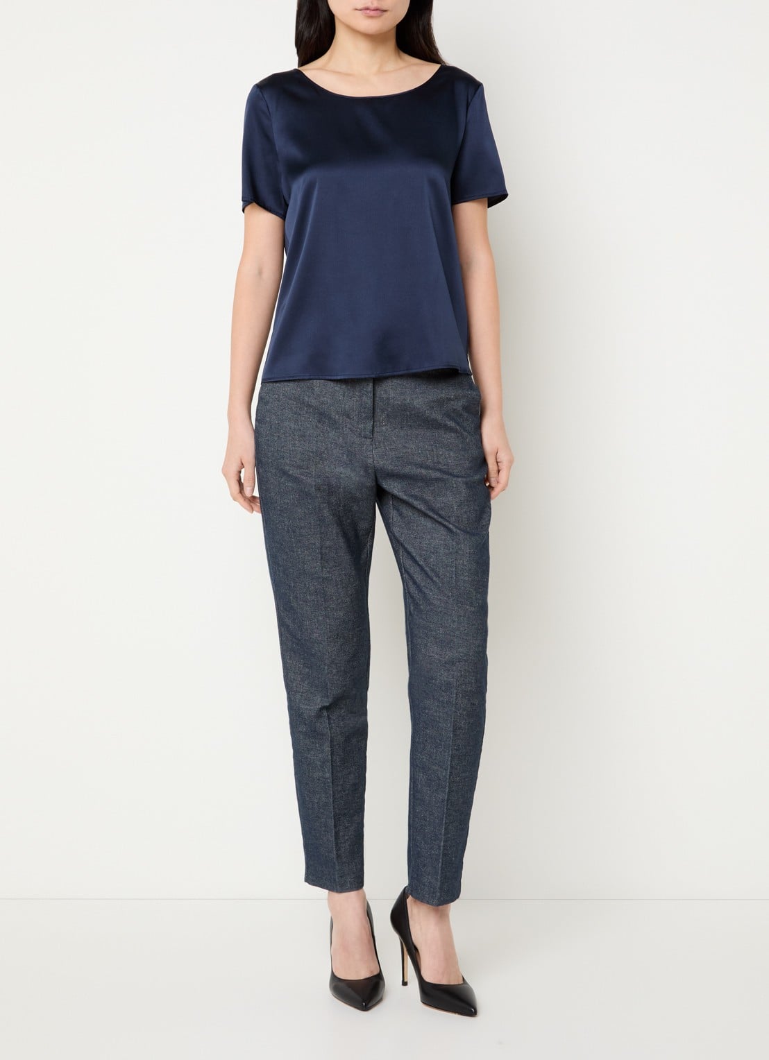 Pennyblack Top van satijn - voorkant 2 donkerblauw