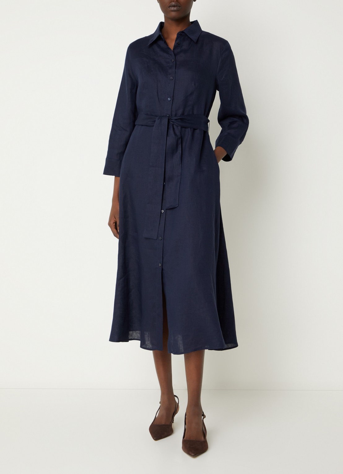Pennyblack Tuono blousejurk van linnen met strikceintuur - detail 3 donkerblauw