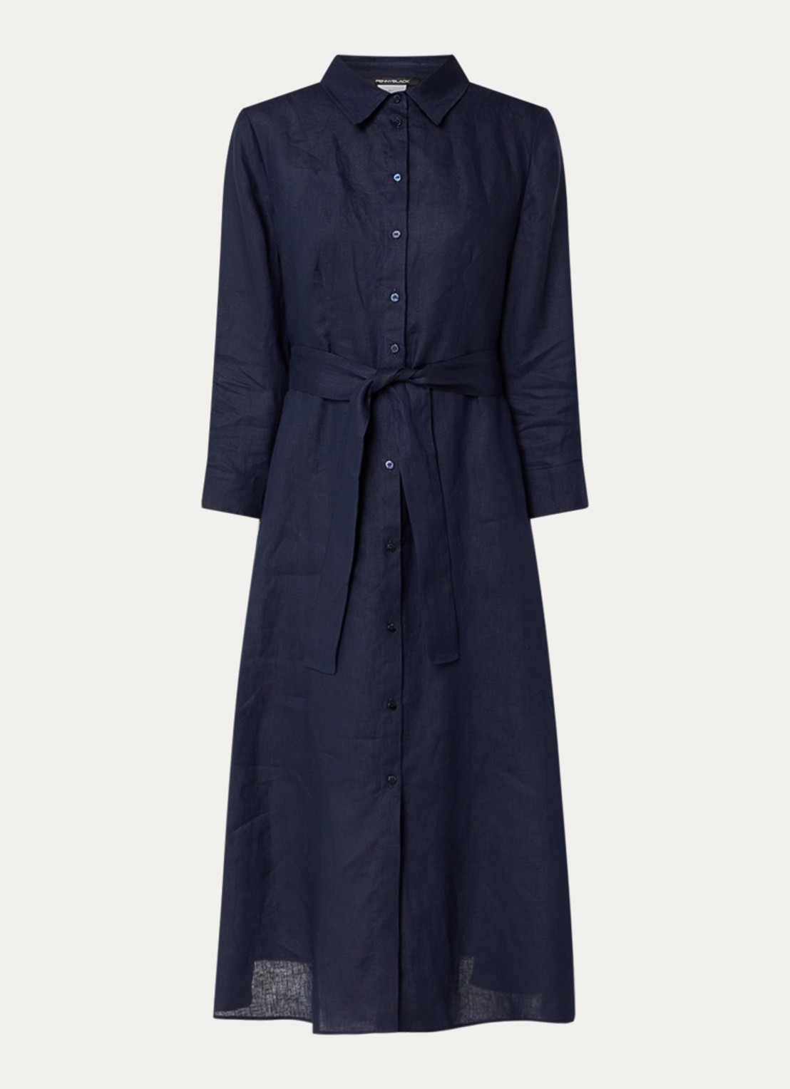 Pennyblack Tuono blousejurk van linnen met strikceintuur - voorkant donkerblauw