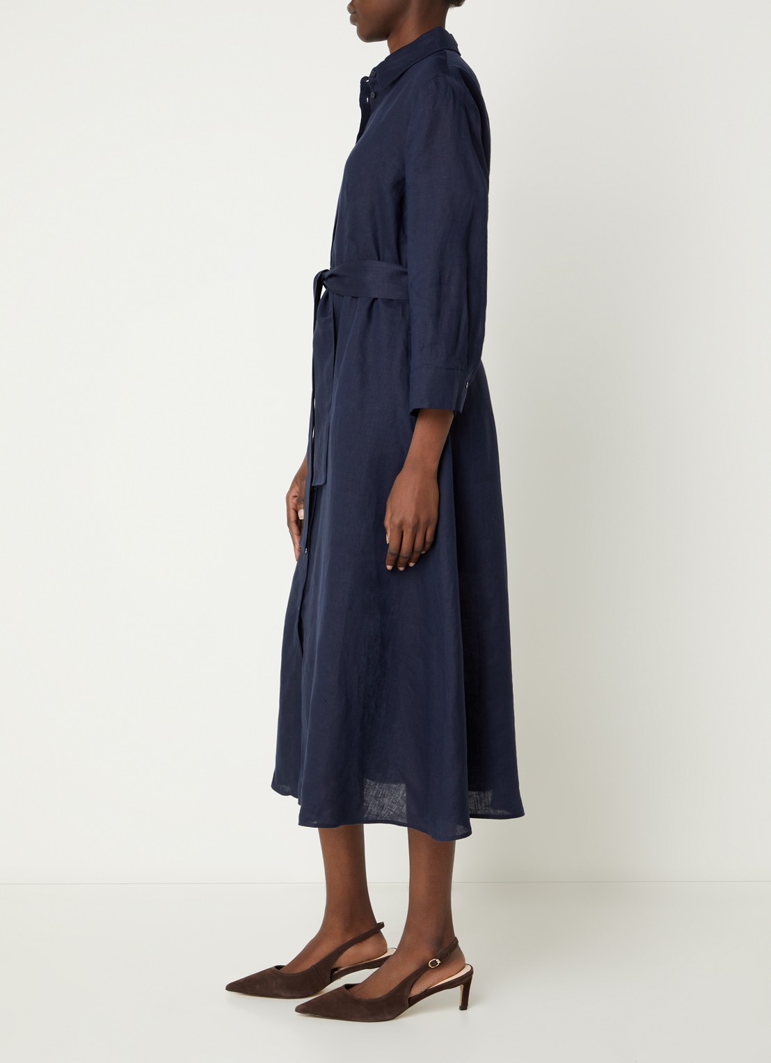 Pennyblack Tuono blousejurk van linnen met strikceintuur - voorkant 2 donkerblauw