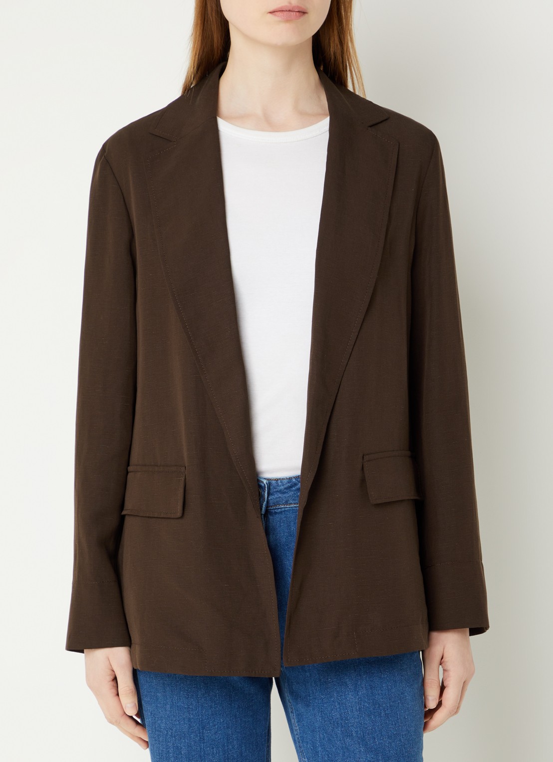 Pennyblack Umido blazer in linnenblend met steekzakken - detail donkerbruin