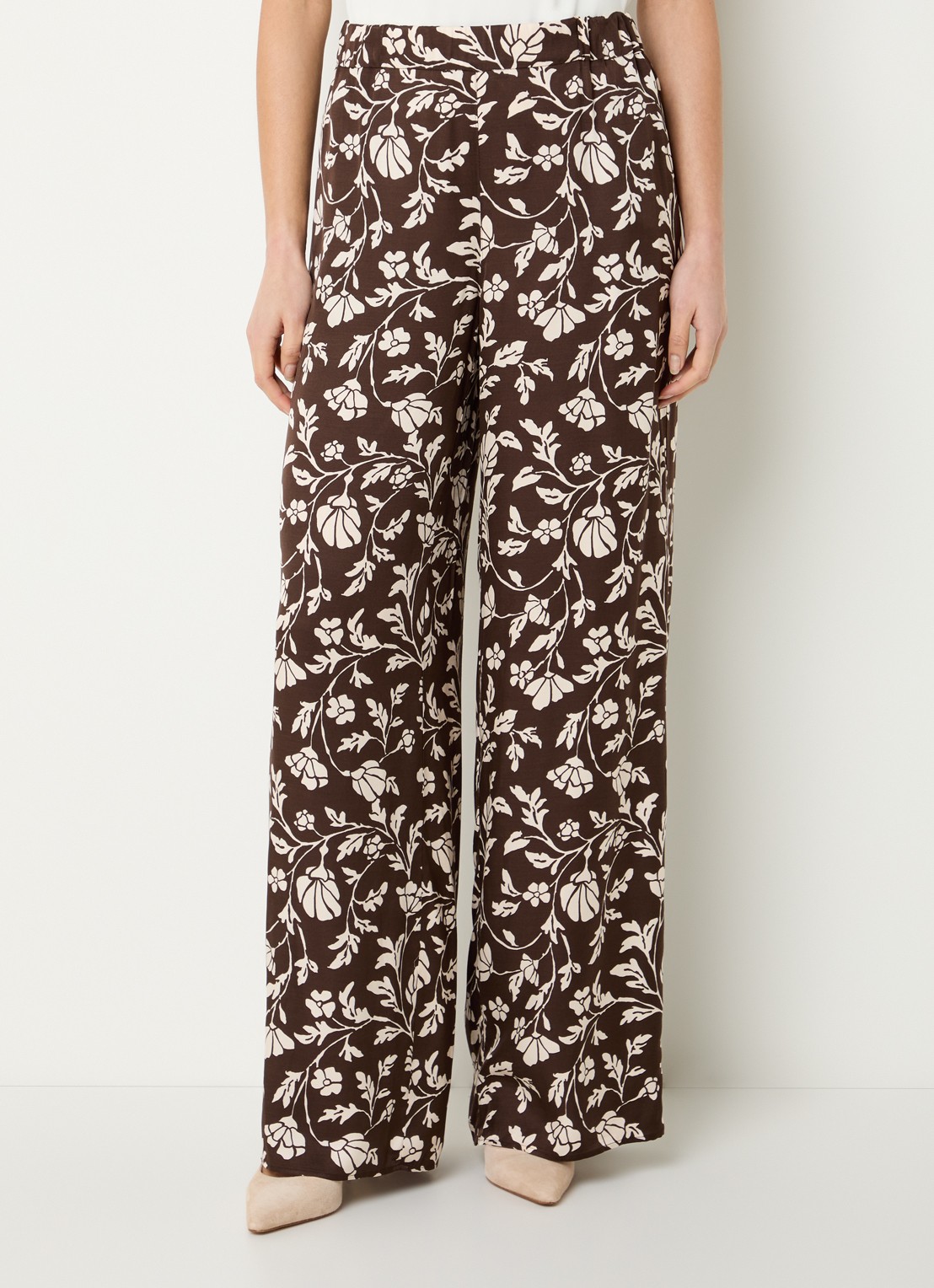 Pennyblack Utilita high waist wide fit broek van satijn met print  - detail 2 bruin