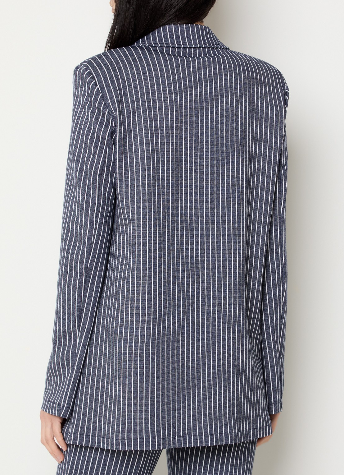 Pennyblack West blazer met opgestikte zakken en schoudervulling met streepprint - achterkant 3 donkerblauw