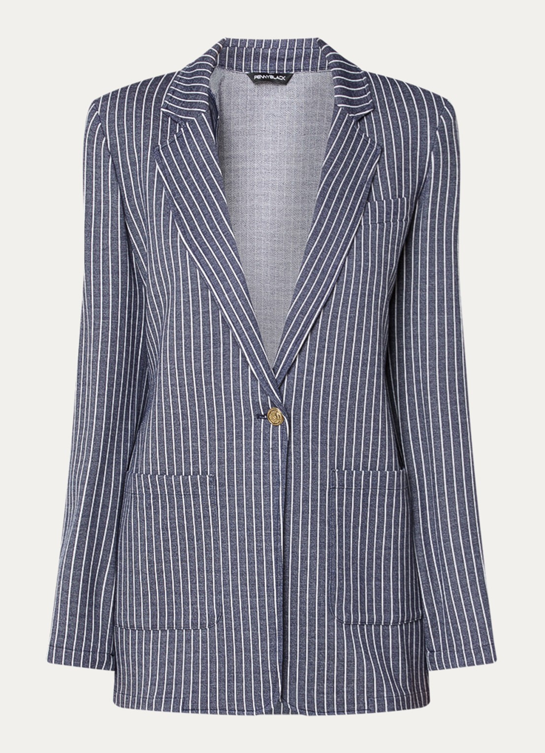 Pennyblack West blazer met opgestikte zakken en schoudervulling met streepprint - voorkant donkerblauw