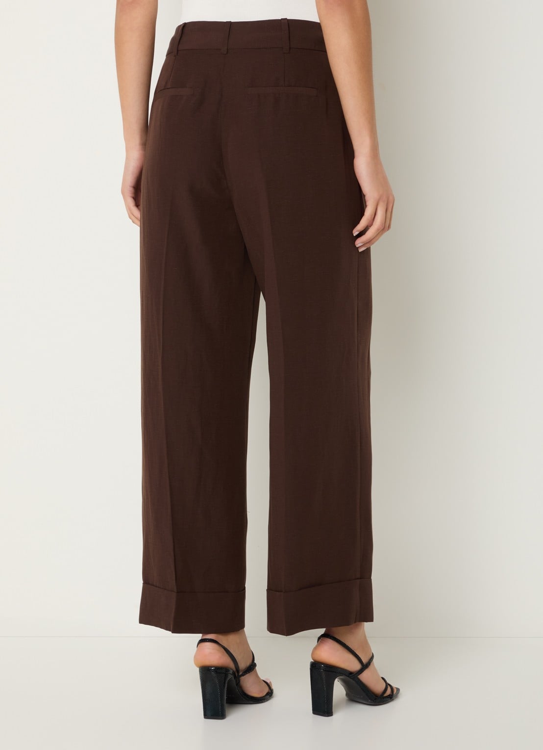 Pennyblack Zimino high waist wide fit pantalon in linnenblend - achterkant 4 donkerbruin