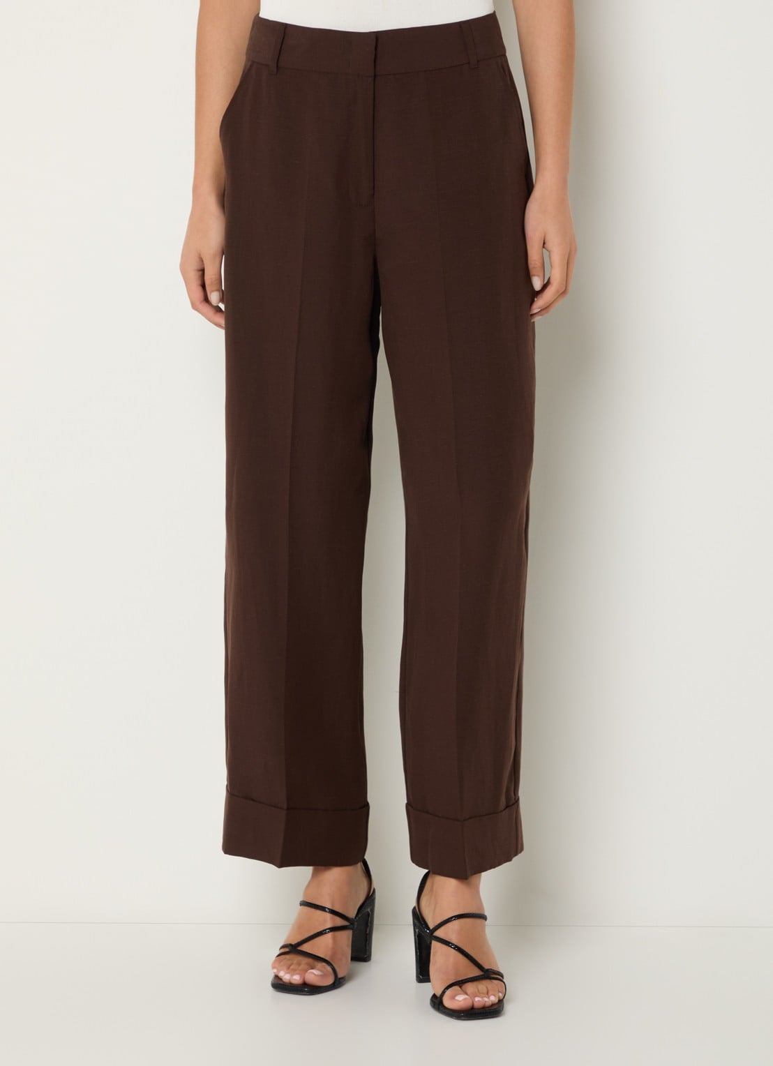 Pennyblack Zimino high waist wide fit pantalon in linnenblend - detail 3 donkerbruin