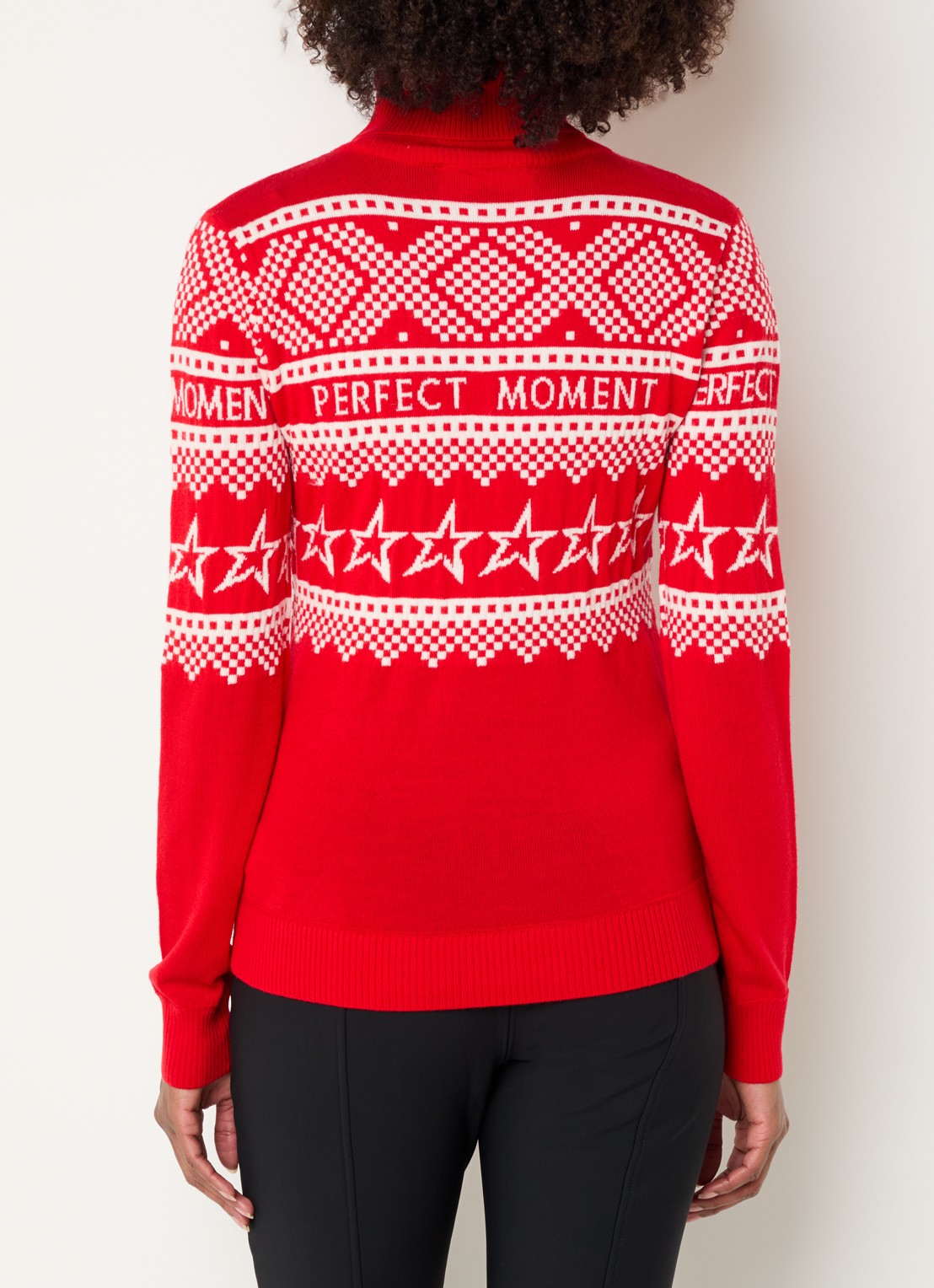 Perfect Moment Holiday grofgebreide trui van merino wol met ingebreid patroon  - achterkant rood