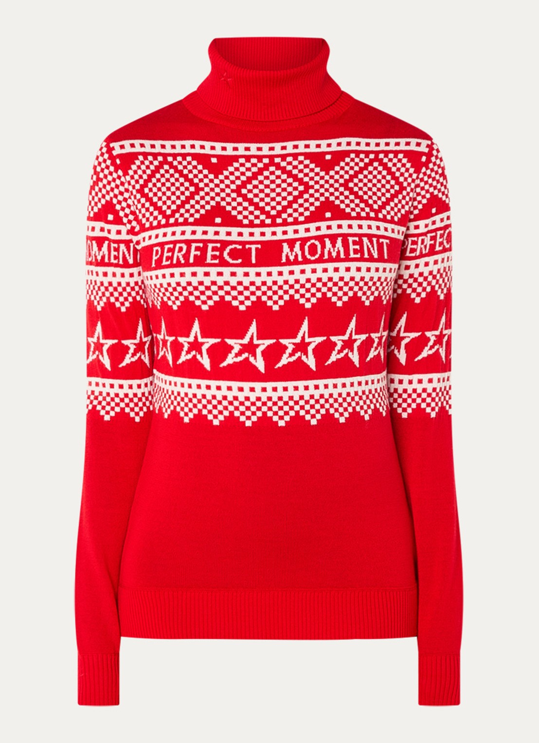 Perfect Moment Holiday grofgebreide trui van merino wol met ingebreid patroon  - voorkant 2 rood