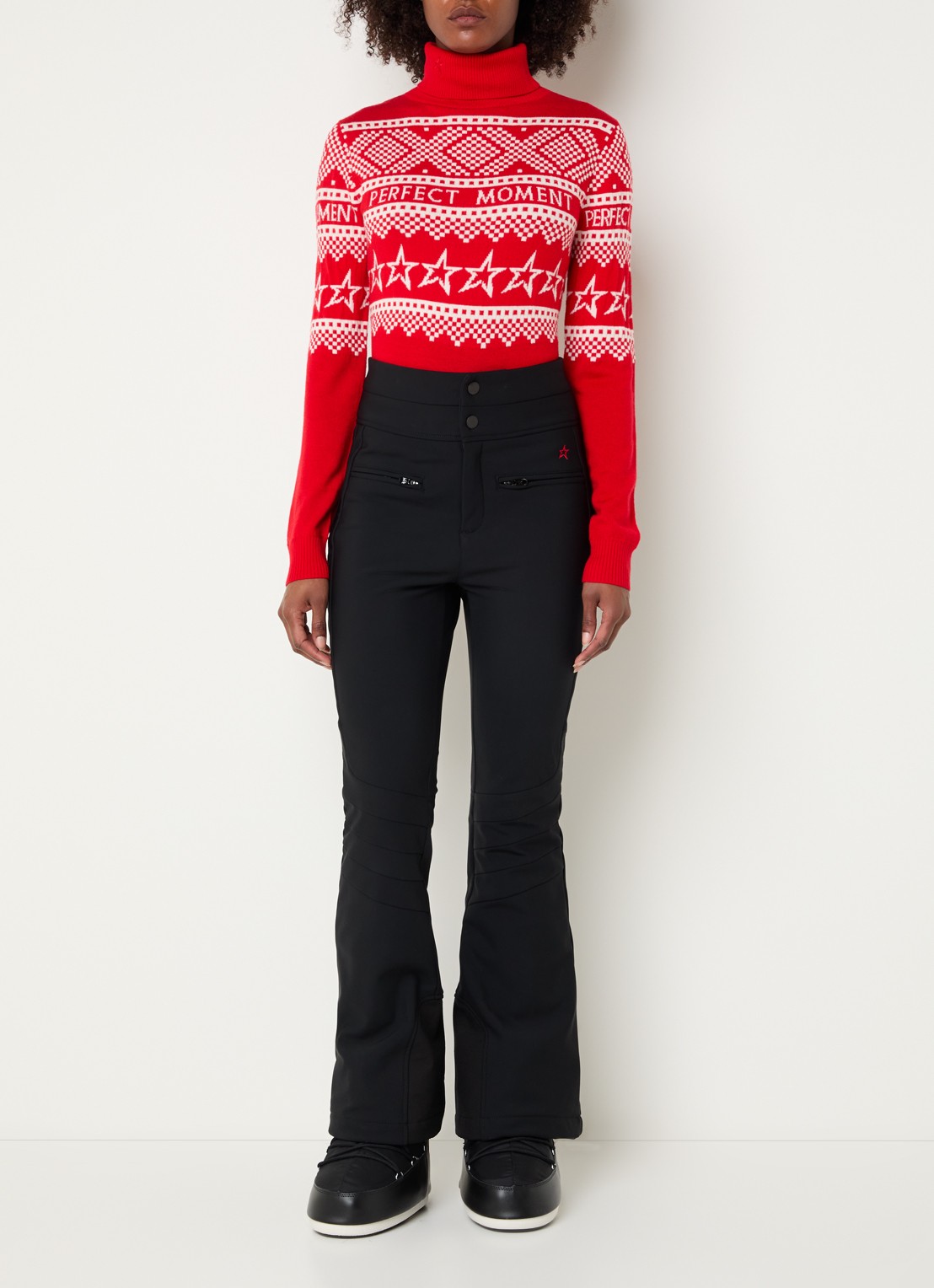 Perfect Moment Holiday grofgebreide trui van merino wol met ingebreid patroon  - voorkant 3 rood