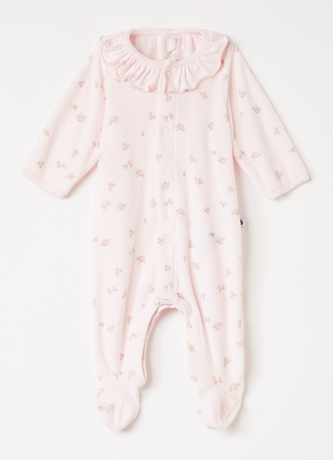Petit Bateau Babypak van fluweel met bloemenprint - voorkant roze