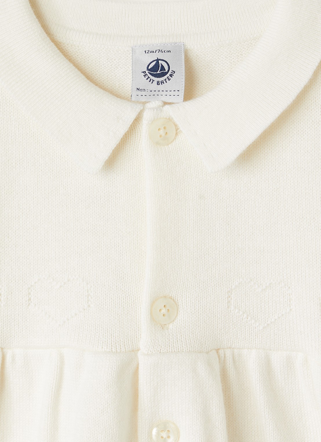 Petit Bateau Blousejurk met ingebreid patroon - detail 3 gebroken wit