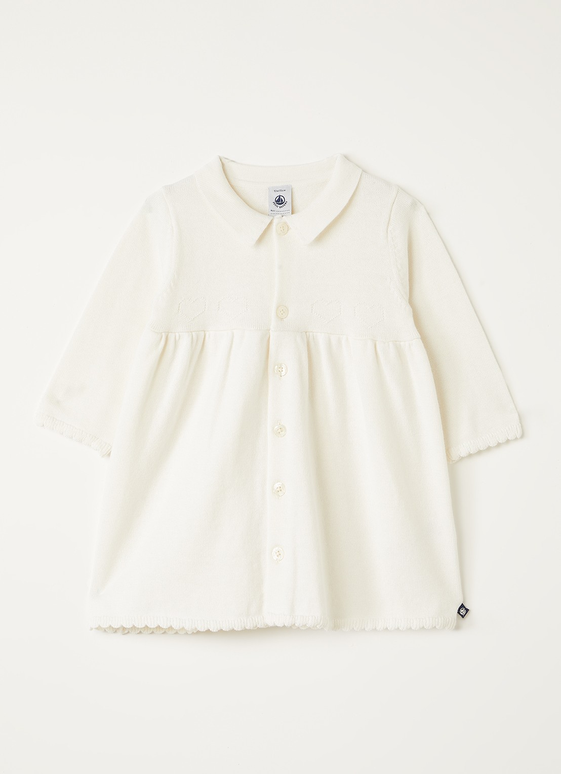 Petit Bateau Blousejurk met ingebreid patroon - voorkant gebroken wit