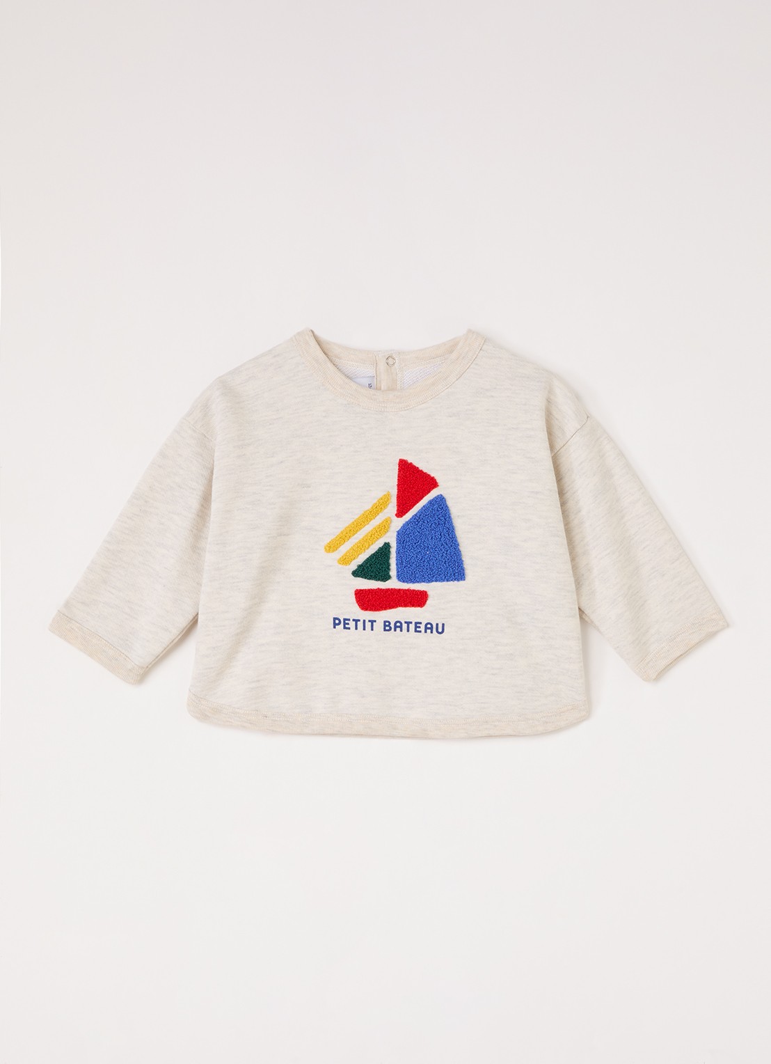 Petit Bateau Bootje sweater met print - voorkant beige