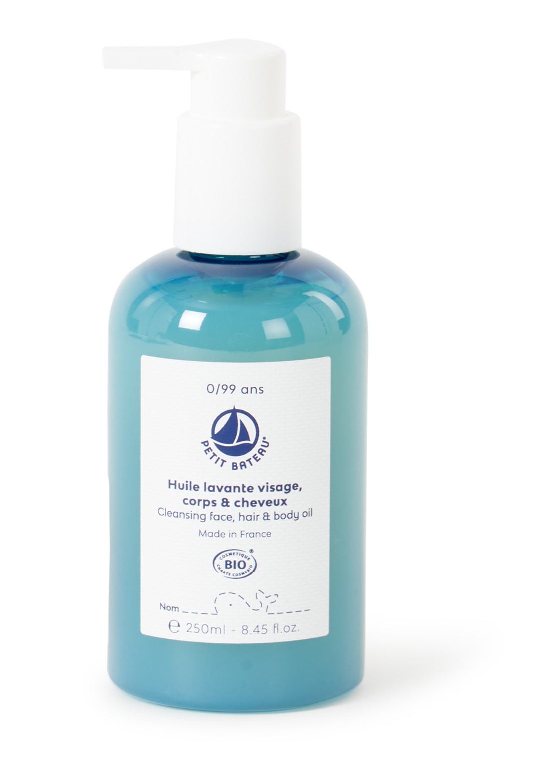 Petit Bateau Cleansing Face & Body Oil - gezichts- en lichaamsolie - voorkant lichtblauw
