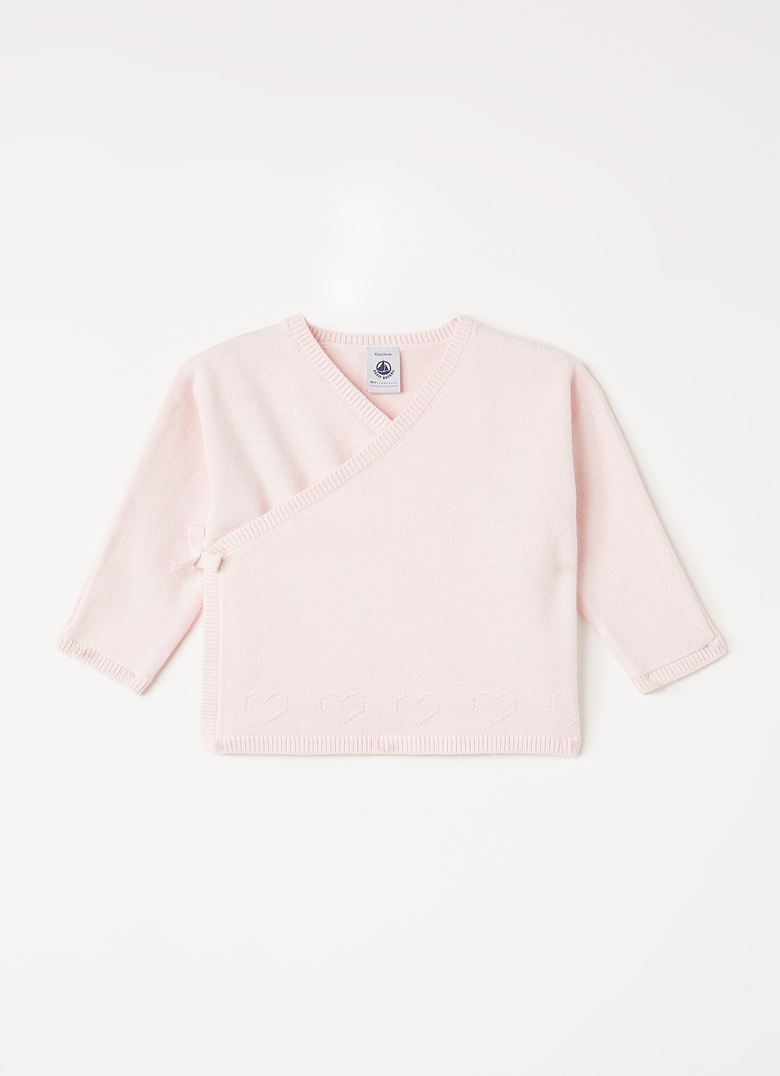 Petit Bateau Fijngebreid vest met overslag - voorkant 2 lichtroze