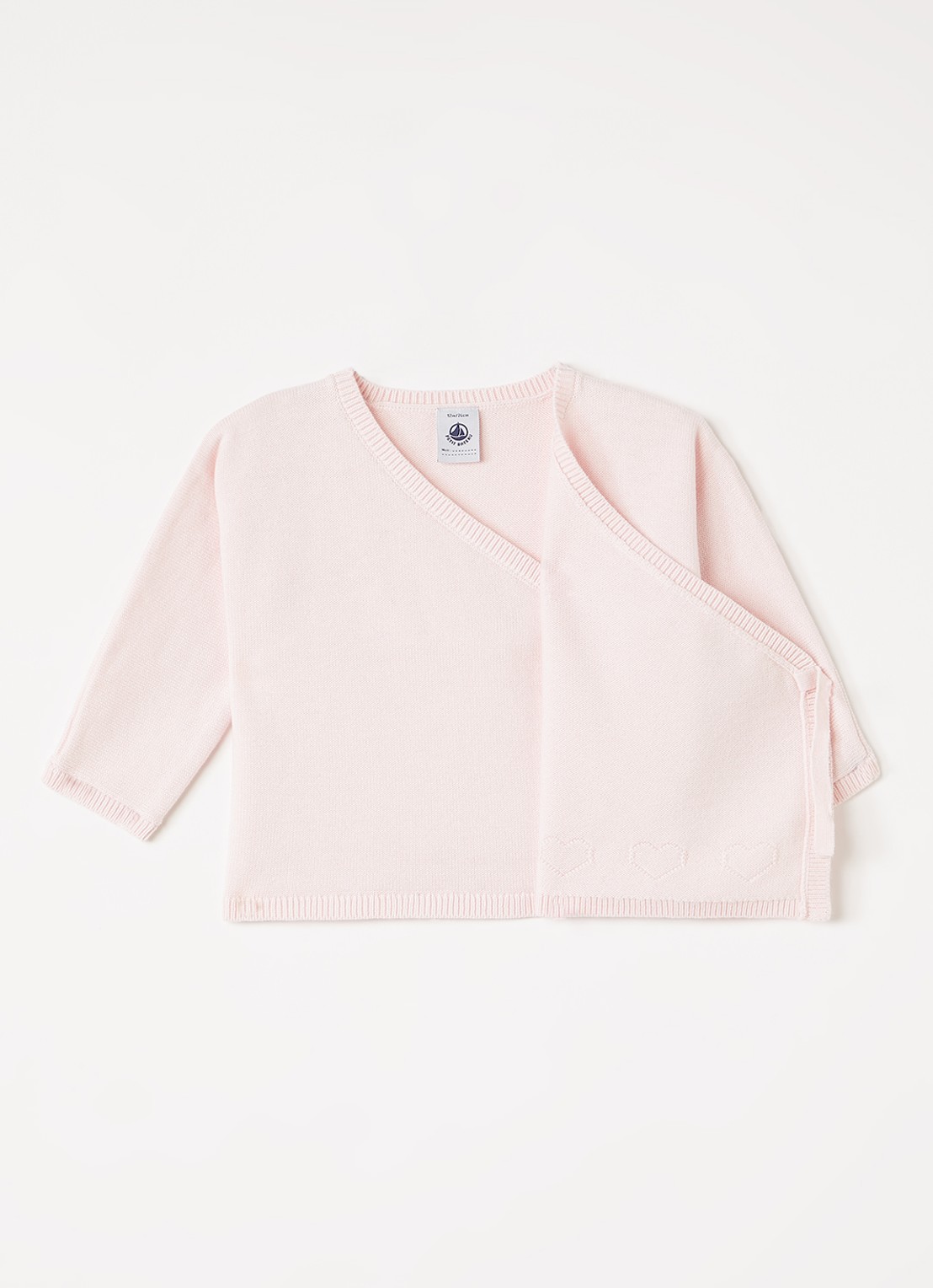 Petit Bateau Fijngebreid vest met overslag - voorkant 3 lichtroze