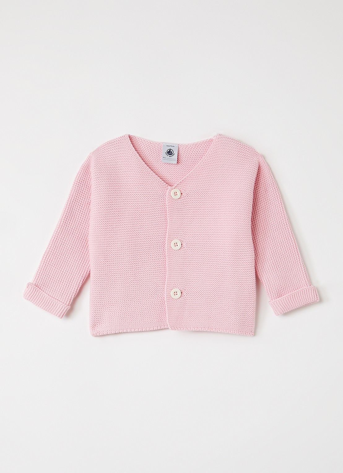 Petit Bateau Grofgebreid vest met ronde hals - voorkant 2 roze
