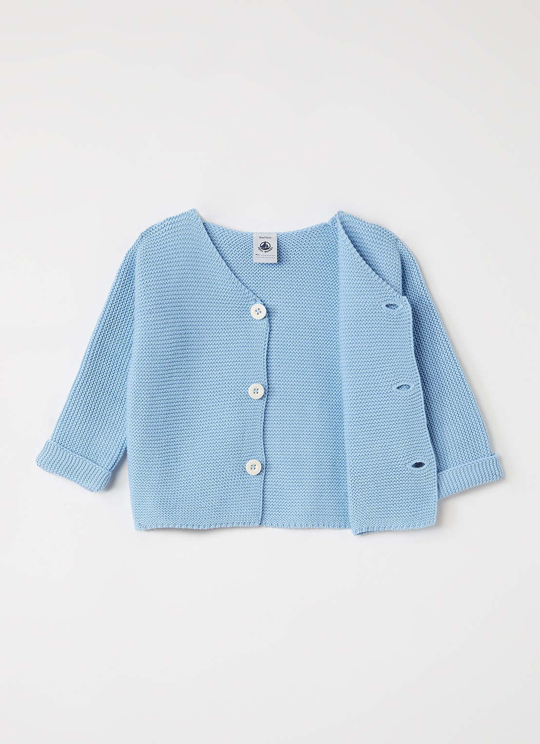 Petit Bateau Grofgebreid vest van katoen - voorkant 3 blauwgrijs