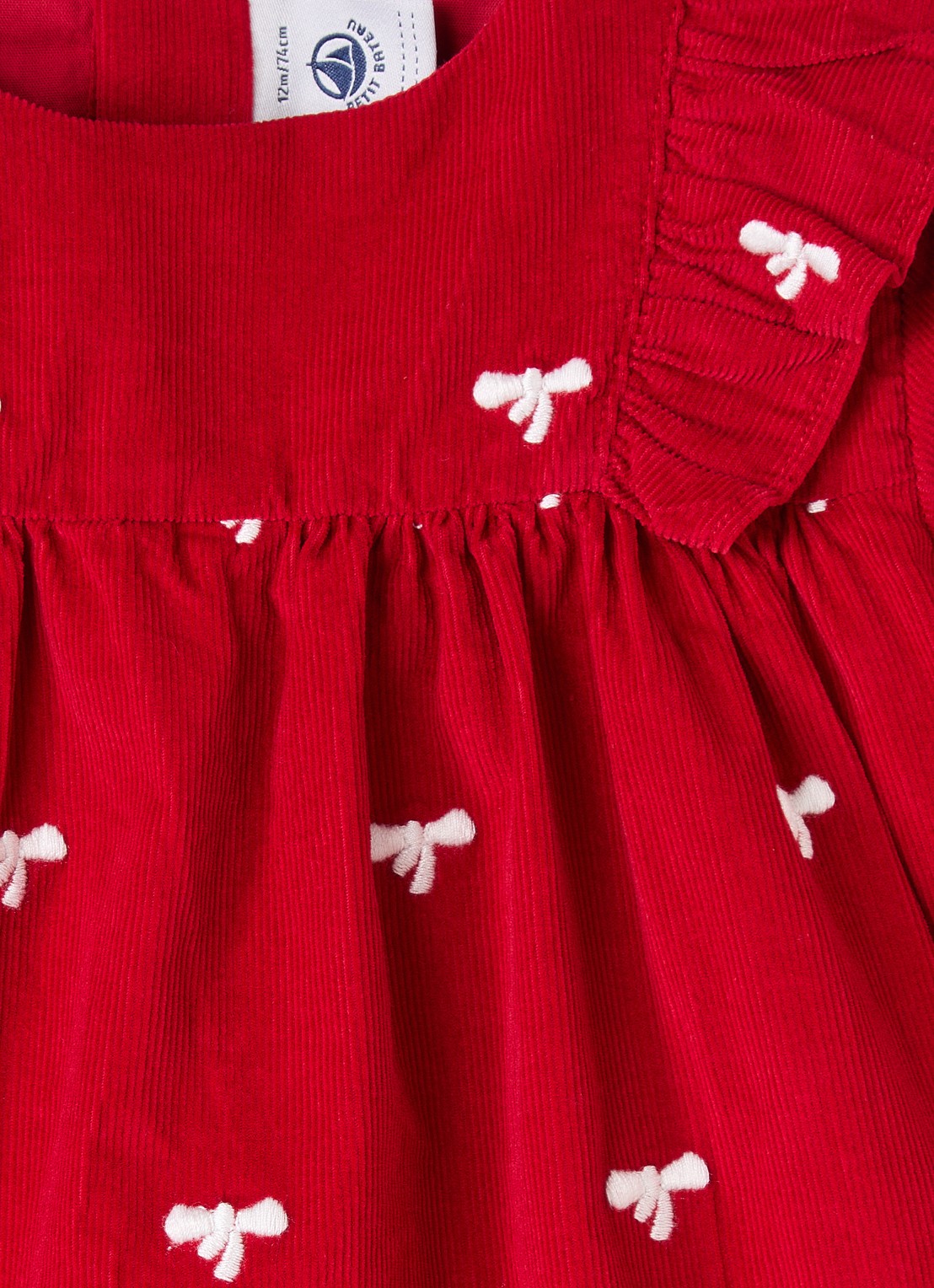 Petit Bateau Jurk van corduroy met borduring en volant - detail 3 rood