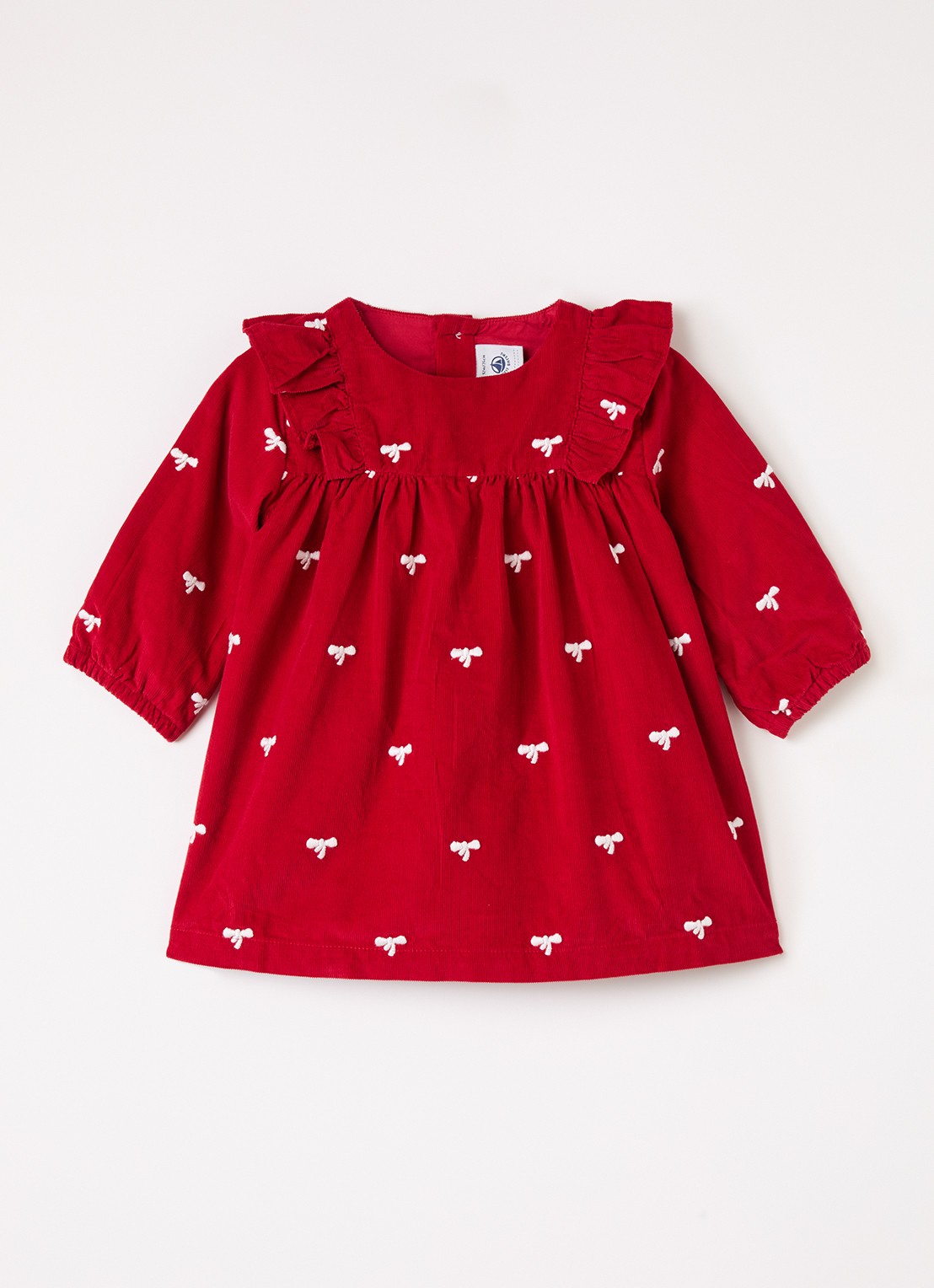 Petit Bateau Jurk van corduroy met borduring en volant - voorkant rood