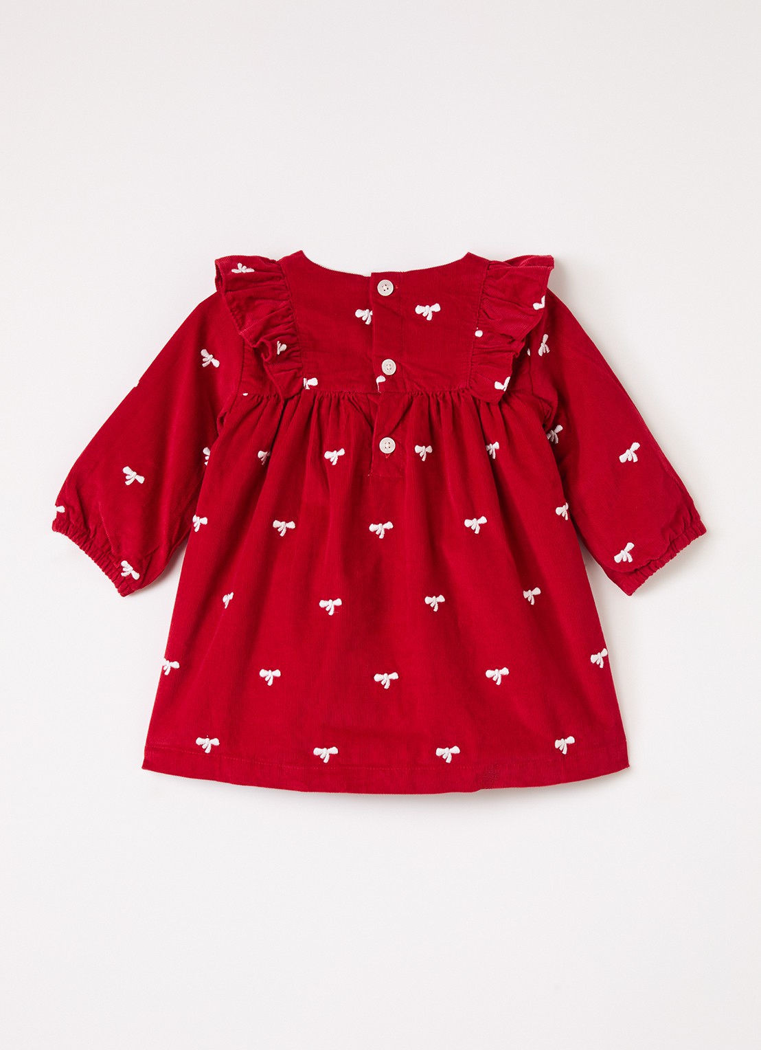 Petit Bateau Jurk van corduroy met borduring en volant - voorkant 2 rood
