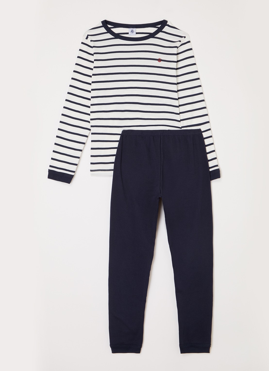 Petit Bateau Pyjamaset met streepprint en logo  - voorkant donkerblauw