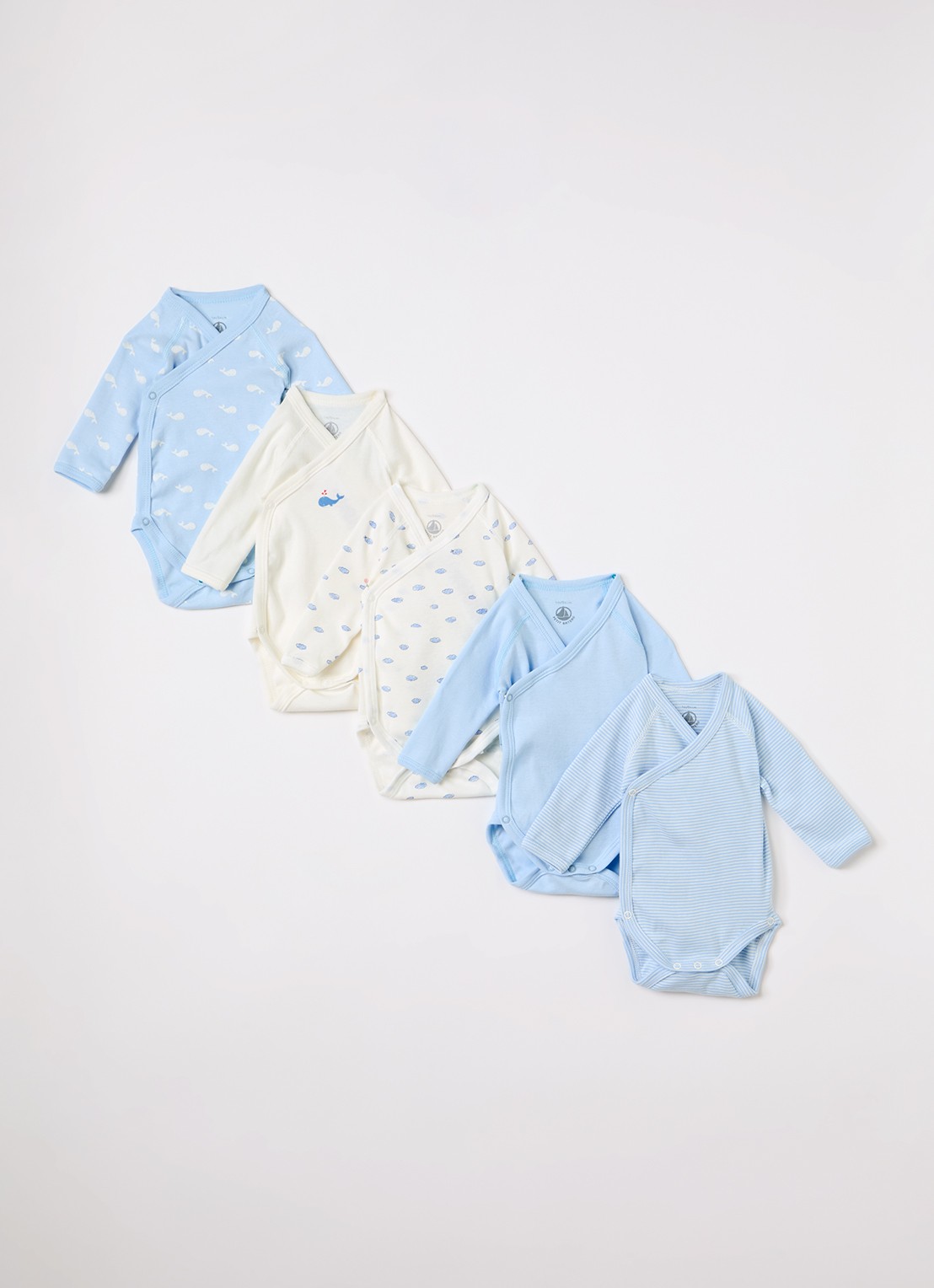 Petit Bateau Romper in 5-pack - voorkant 2 lichtblauw