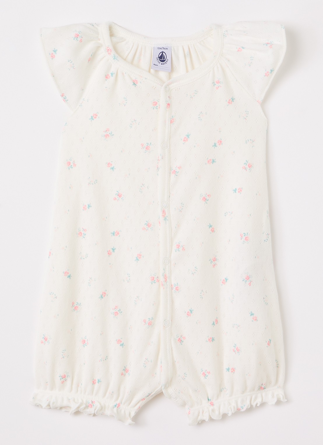 Petit Bateau Romper met borduring - voorkant gebroken wit