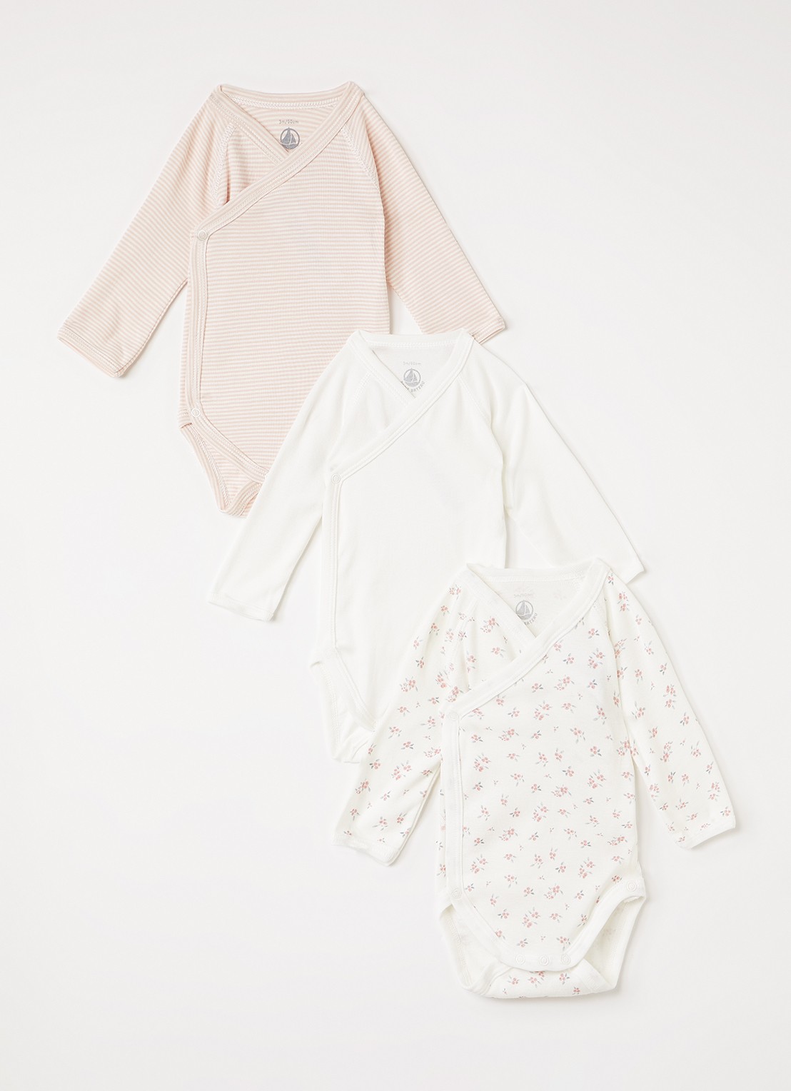 Petit Bateau Romper met print in 3-pack - voorkant lichtroze