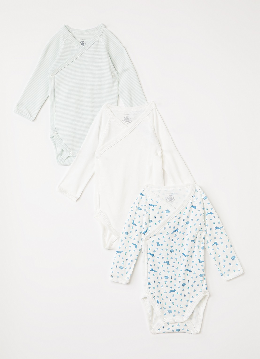 Petit Bateau Romper met print in 3-pack - voorkant lichtblauw