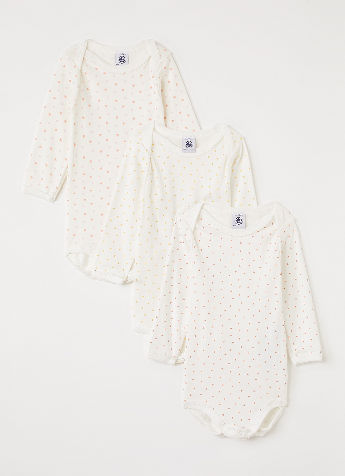 Petit Bateau Romper met print in 3-pack - voorkant gebroken wit