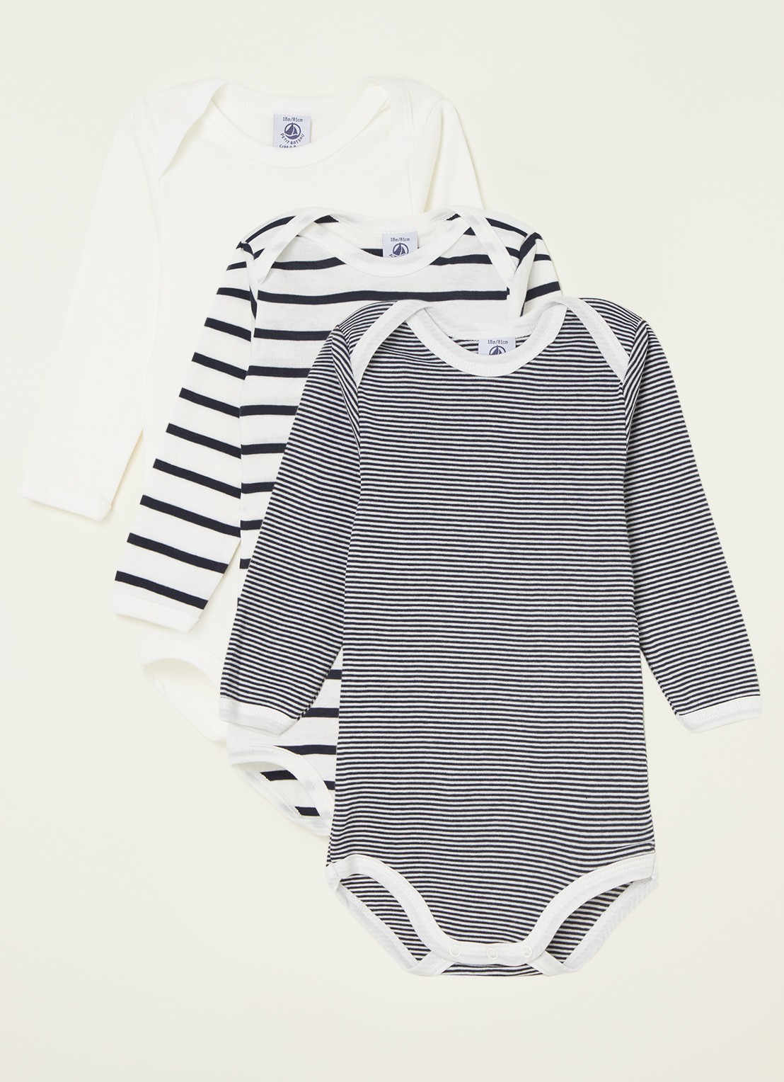 Petit Bateau Romper met print in 3-pack - voorkant donkerblauw