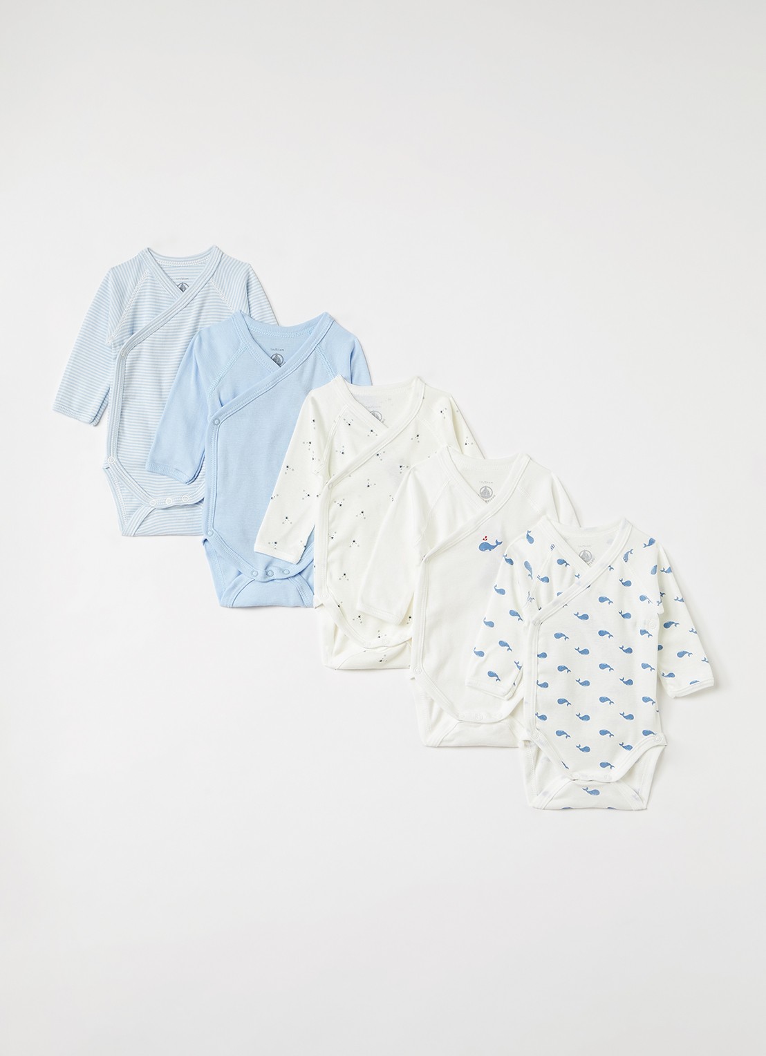 Petit Bateau Romper met print in giftbox 5-delig - voorkant lichtblauw