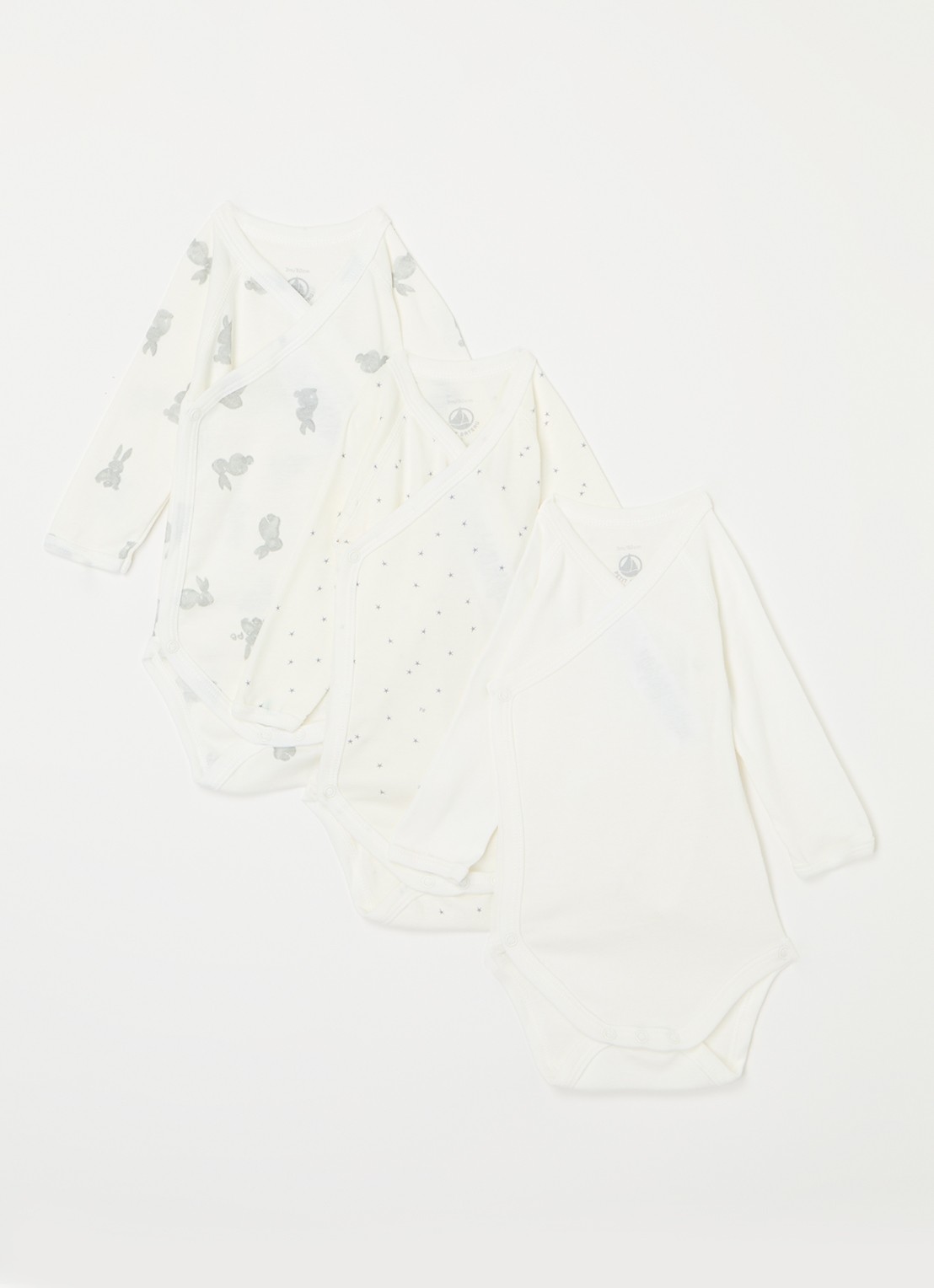 Petit Bateau Romper van  katoen in 3-pack - voorkant gebroken wit