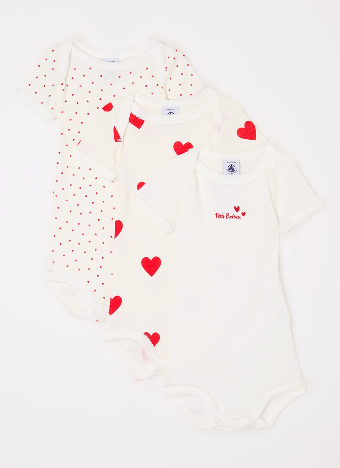 Petit Bateau Romper van  katoen in 3-pack - voorkant gebroken wit