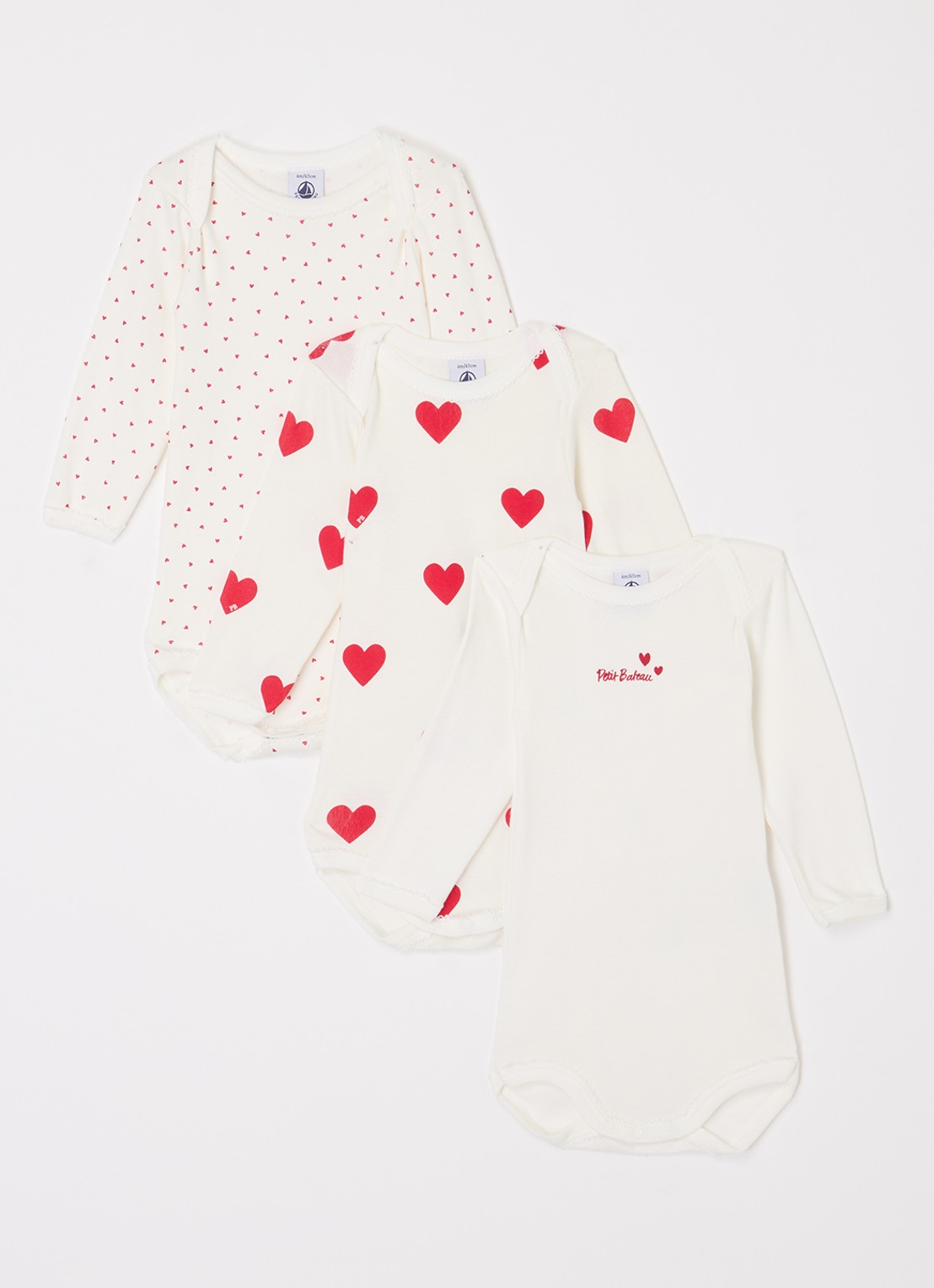 Petit Bateau Romper van  katoen in 3-pack - voorkant gebroken wit