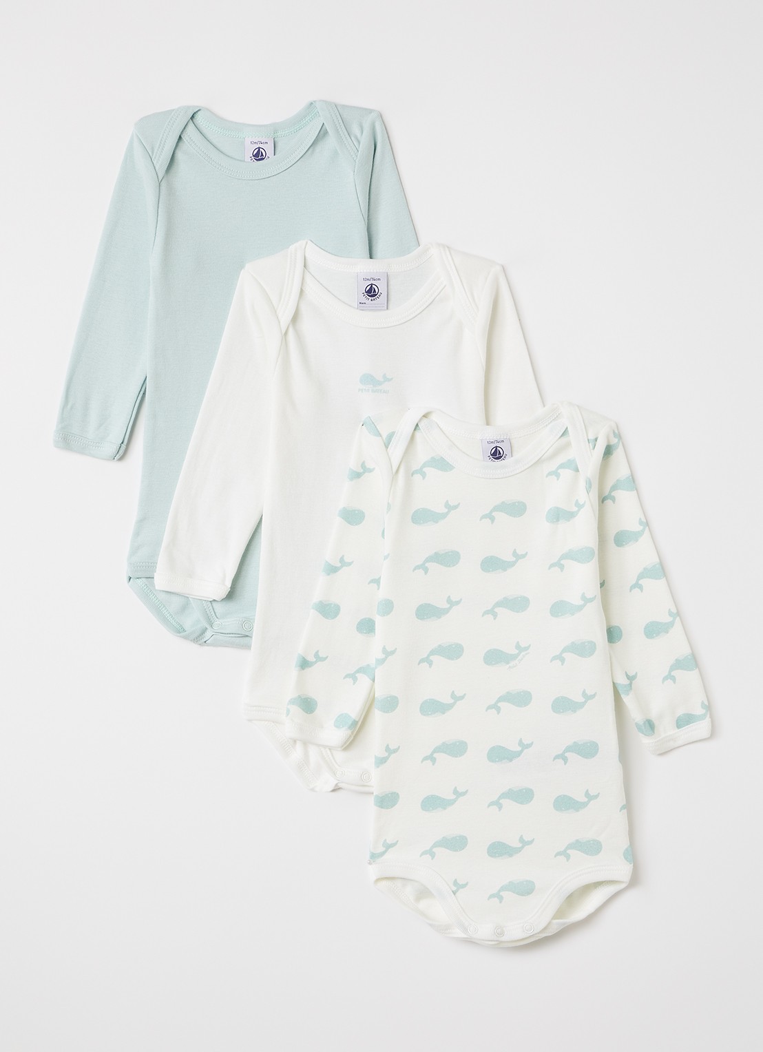 Petit Bateau Romper van katoen in 3-pack - voorkant lindegroen